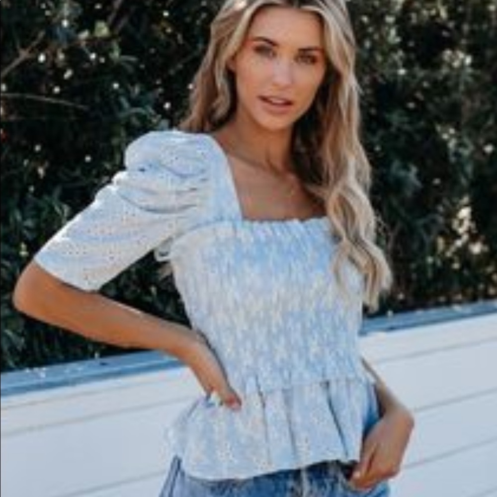 Vici Fluent in Love Smocked Eyelet Top